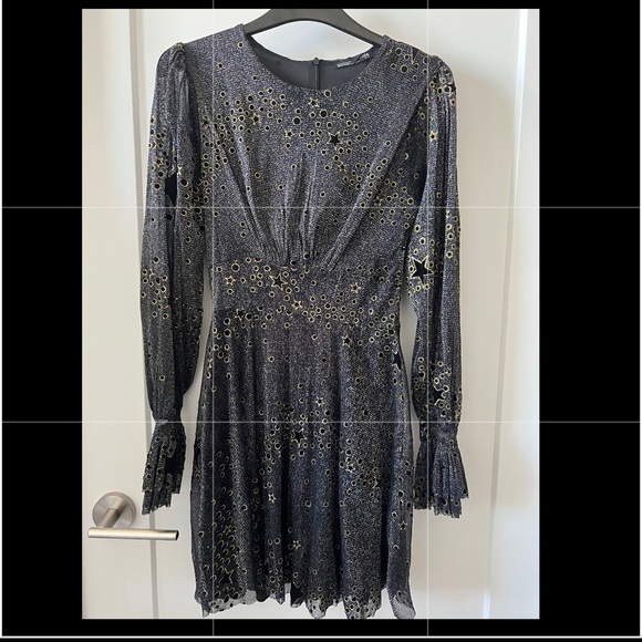 Zara- puff shoulder cocktail dress in dark grey/black mesh SIZE S - Picture 1 of 5